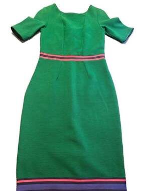 Boden Vibrant Green Ribbed Sheath Dress Size US 4R Office Quiet Luxury Retro